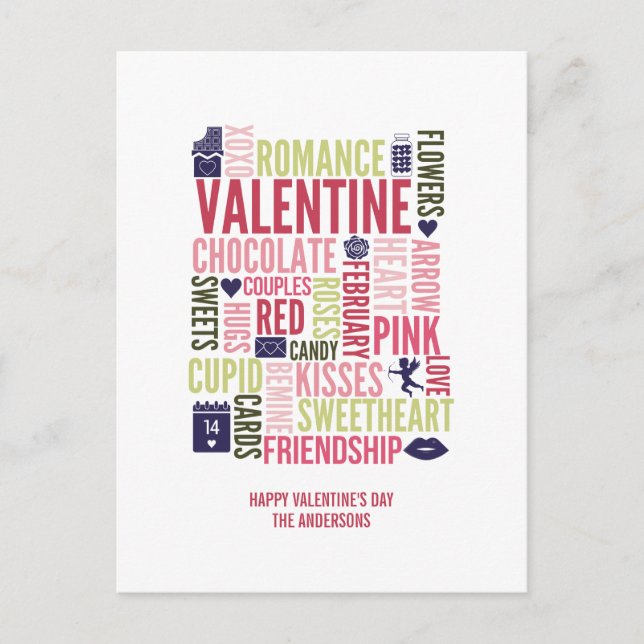 Valentine Ord Valentine Day Postcard Helg Vykort (Framsida)
