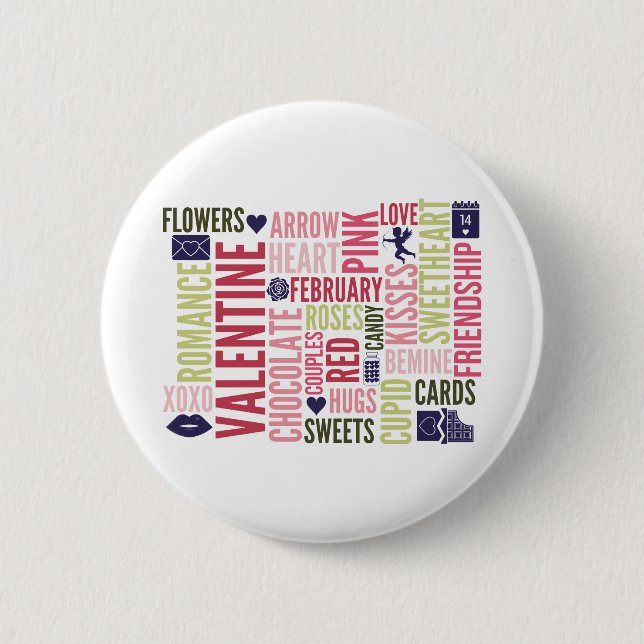 Valentine Ord Valentine Day Round Button Knapp (Framsida)