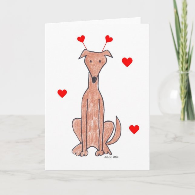 Valentine Öron Greyhound Fawn Card Helgkort (Framsida)