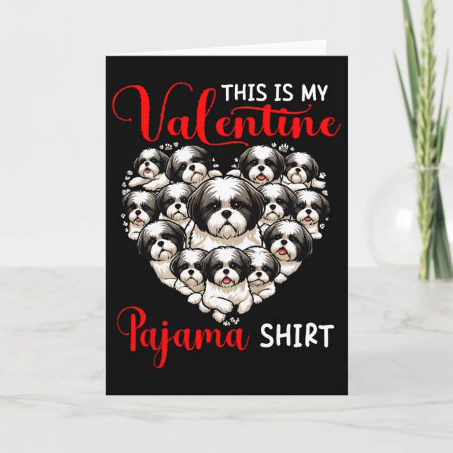 Valentine Pajama Shirt Group Shih Tzus In Heart Sh Kort (Framsida)