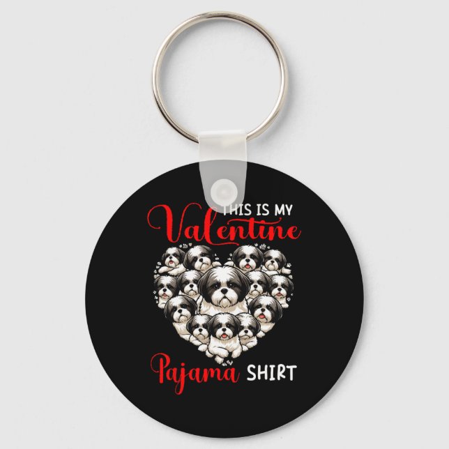 Valentine Pajama Shirt Group Shih Tzus In Heart Sh Nyckelring (Framsida)