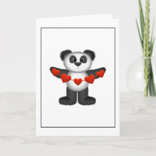 Valentine Panda Bear Holding String of Red Hearts Helgkort