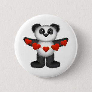 Valentine Panda Bear Holding String of Red Hearts Knapp