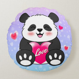 Valentine Panda i Kärlek Rund Kudde