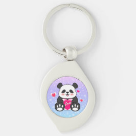 Valentine Panda i Kärlek Swirl Silverfärgad Nyckelring