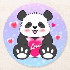 Valentine Panda i Kärlek Underlägg Papper Rund