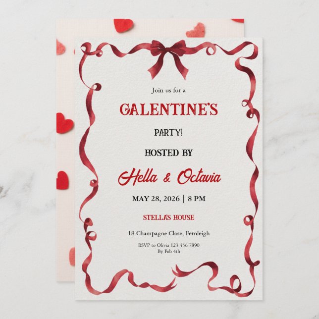 Valentine Party Invitation Printable Inbjudningar (Fram/baksida)