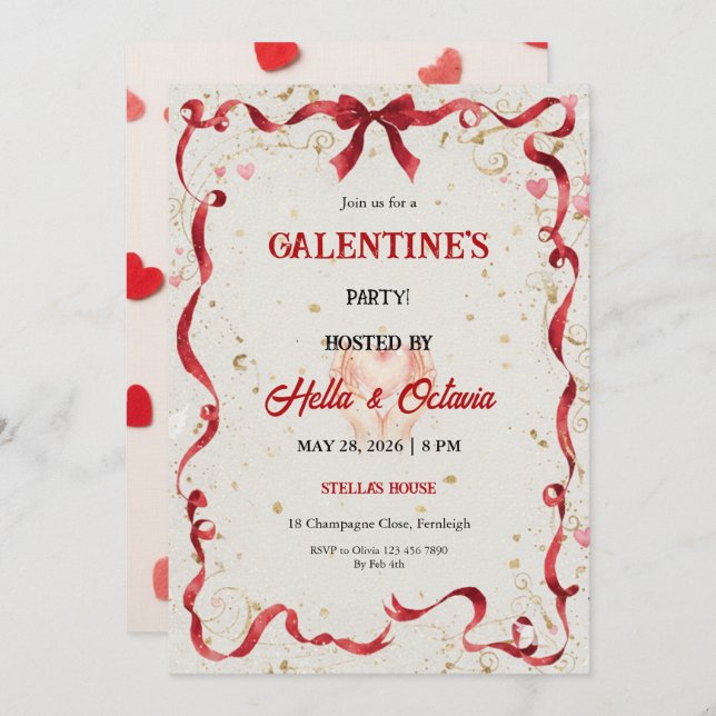 Valentine Party Invitation Printable Inbjudningar (Fram/baksida)