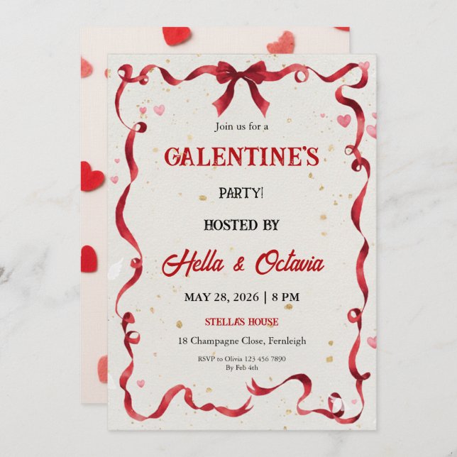 Valentine Party Invitation Printable Inbjudningar (Fram/baksida)