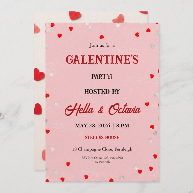 Valentine Party Invitation Printable Template Inbjudningar (Fram/baksida)
