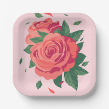 Valentine Party rosa ros tallrikar på rosa bakgrun