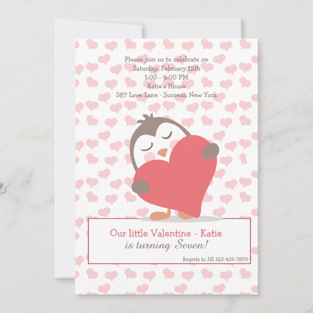 Valentine Penguin-inbjudan Inbjudningar (Framsida)