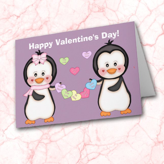 Valentine Penguin och Hearts Helgkort (Skapare uppladdad)