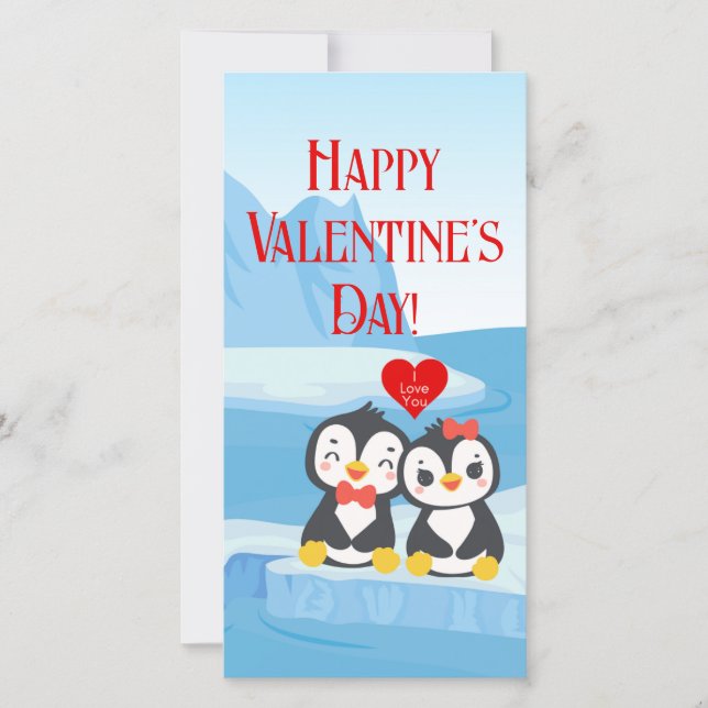 Valentine Penguin Pair Long Greeting Card (Framsida)