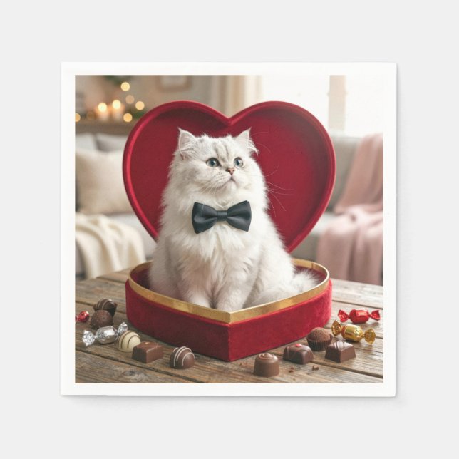 Valentine Persian Cat In Chocolate Candy Box Pappersservett (Framsidan)