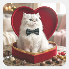 Valentine Persisk Katt I Chokladgodis Box Fyrkantigt Klistermärke