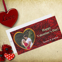 Valentine Photo Namn Guld Heart Red Abstrakt Card
