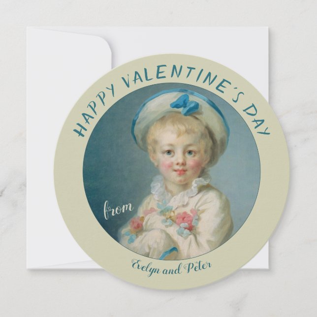 Valentine Pierrot Boy med blommorna Fragonard Julkort (Framsida)