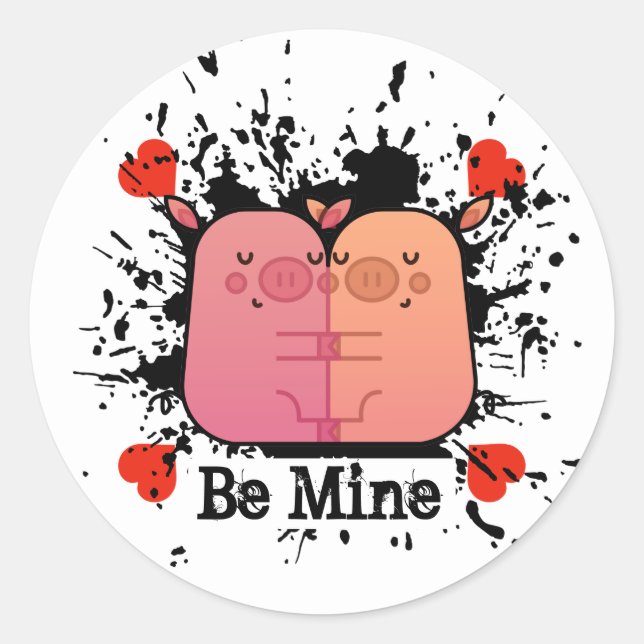 Valentine Piggies Valentine Sticker Runt Klistermärke (Framsida)