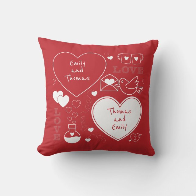 Valentine Pillow Dekorativ kudde - vit på Röd (Framsida)