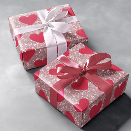 Valentine Pink Glitter & Hearts Wrapping Paper  Presentpapper