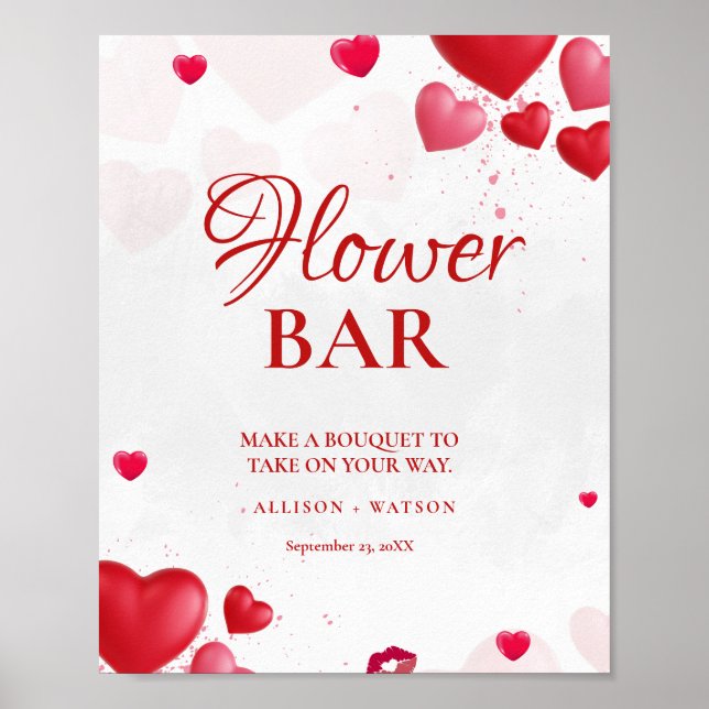 Valentine Pink Heart bridal shower flower bar Sign Poster (Framsidan)