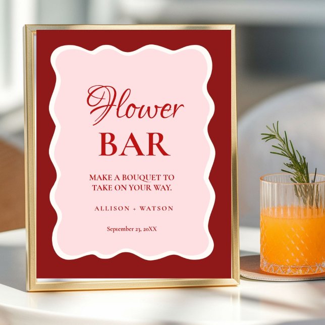 Valentine Pink Heart bridal shower flower bar Sign Poster (Skapare uppladdad)
