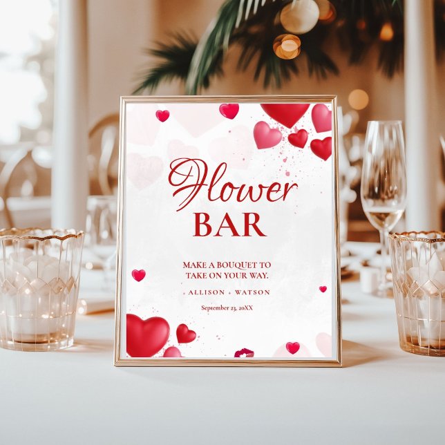 Valentine Pink Heart bridal shower flower bar Sign Poster (Skapare uppladdad)