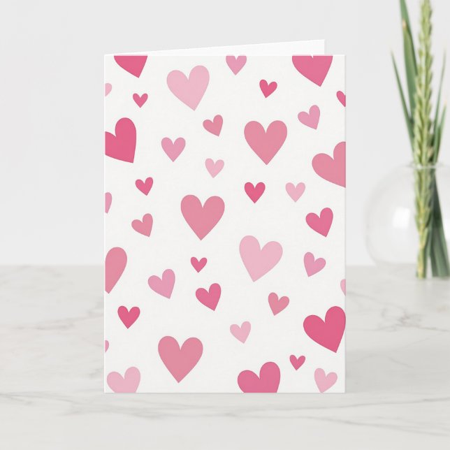 Valentine Pink Hearts Card Kort (Framsida)