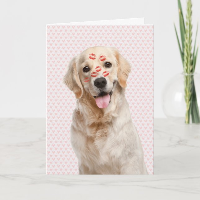 Valentine Pink Hearts with Golden Retriever Kort (Framsida)