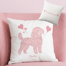 Valentine Pink Poodle Pillow with Custom Name Kudde