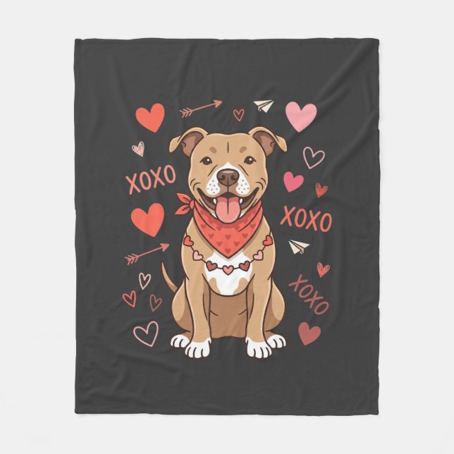 Valentine Pitbull Hund XOXO Kärleksdesign Fleecefilt (Framsidan)