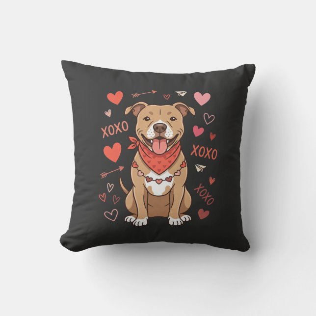 Valentine Pitbull Hund XOXO Kärleksdesign Kudde (Framsida)