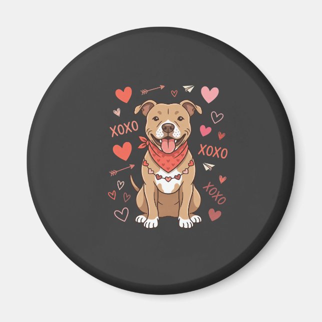 Valentine Pitbull Hund XOXO Kärleksdesign Magnet (Framsidan)