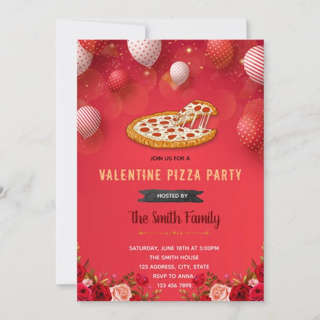 Valentine pizza bjudande inbjudningar (Framsida)