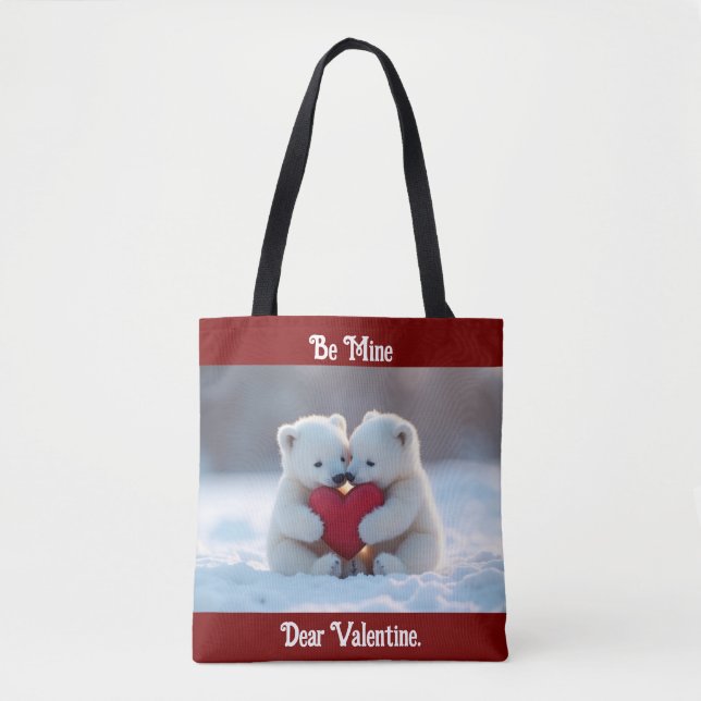Valentine Polar Bear Cubs Tote Tygkasse (Framsida)