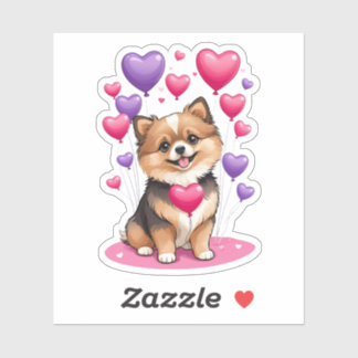 Valentine Pomeranian 3" x 3" Vinyl Stickers Klistermärken