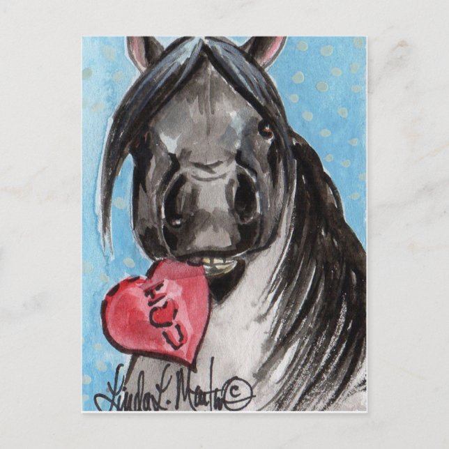 Valentine Pony Postcard Black Helg Vykort (Framsida)