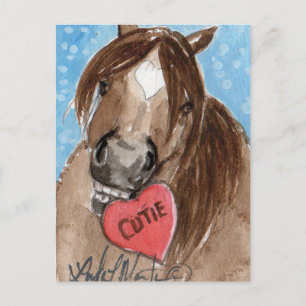 Valentine Pony Postcard Brown Helg Vykort