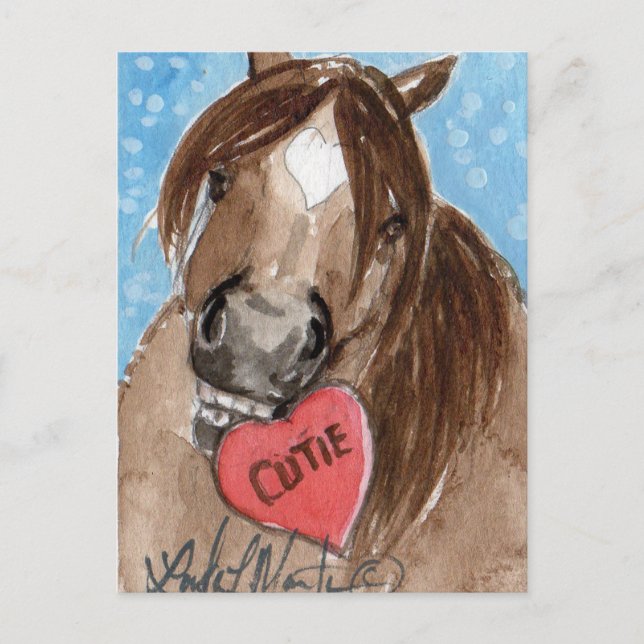 Valentine Pony Postcard Brown Helg Vykort (Framsida)