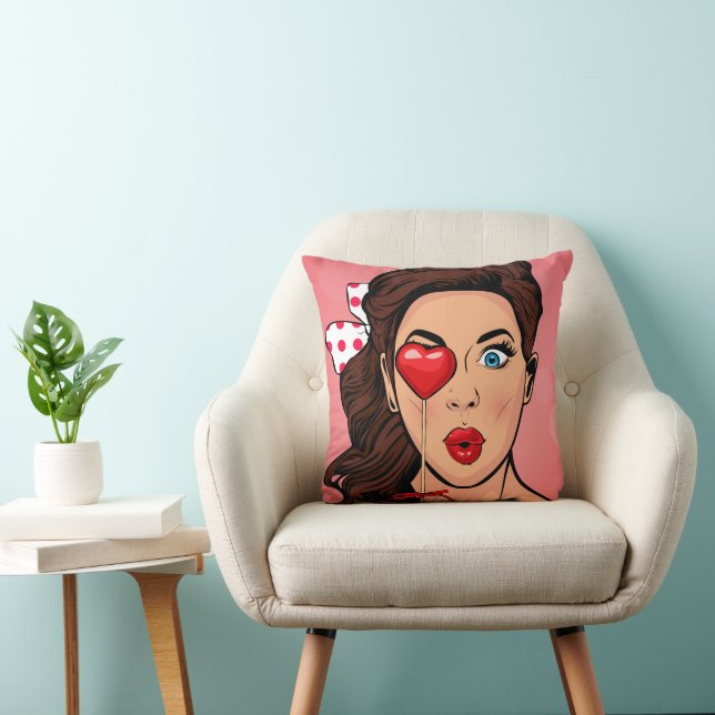 Valentine Pop Art Lollipop Girl Kudde (Stol)