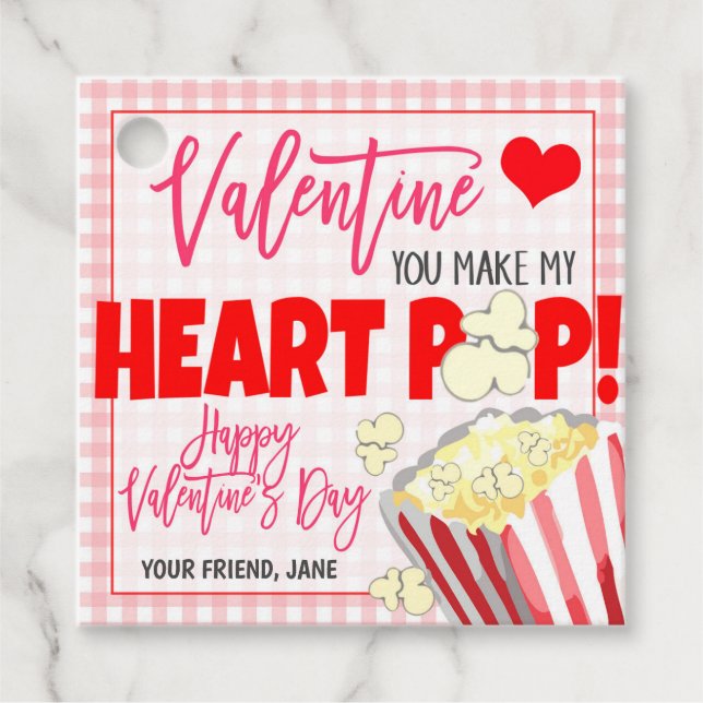 Valentine Popcorn Gift Märkre Gåvor Etiketter (Framsida)