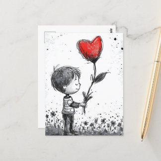 Valentine Postcard - Romantic Boy Heart-ballong Vykort