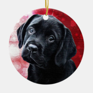 Valentine Puppy - Black Labour - Lab Puppy Julgransprydnad Keramik