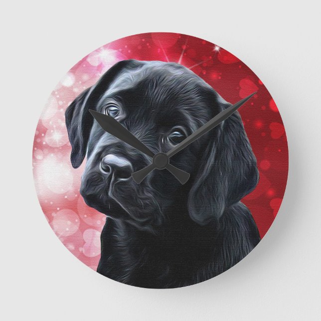 Valentine Puppy - Black Labrador - Lab Puppy Rund Klocka (Framsida)