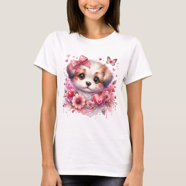 Valentine Puppy Kärlek T Shirt (Framsida)