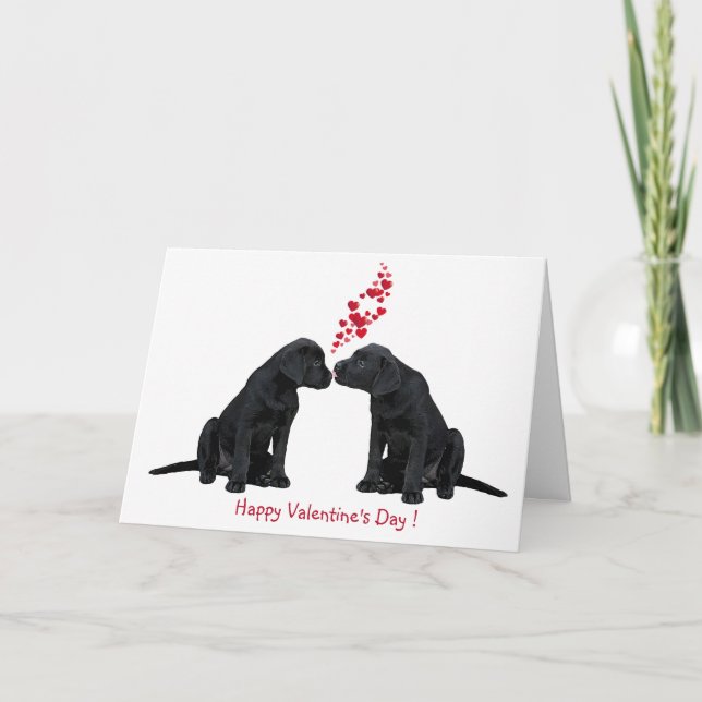 Valentine Puppy - Svart lab Helgkort (Framsida)