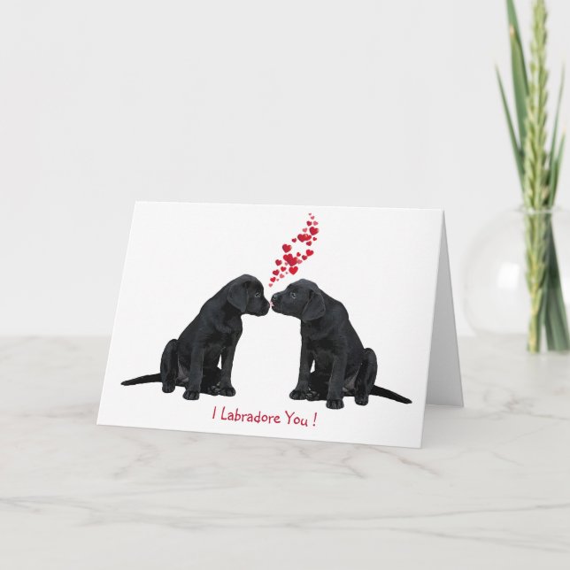 Valentine Puppy - Svart lab Helgkort (Framsida)