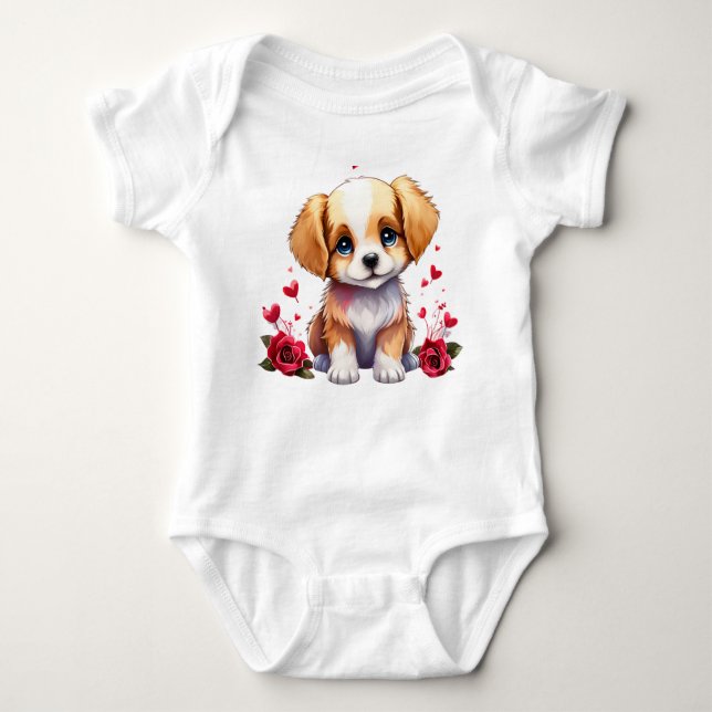 Valentine Puppy, Whimsical Valentine, Personalized T Shirt (Framsida)