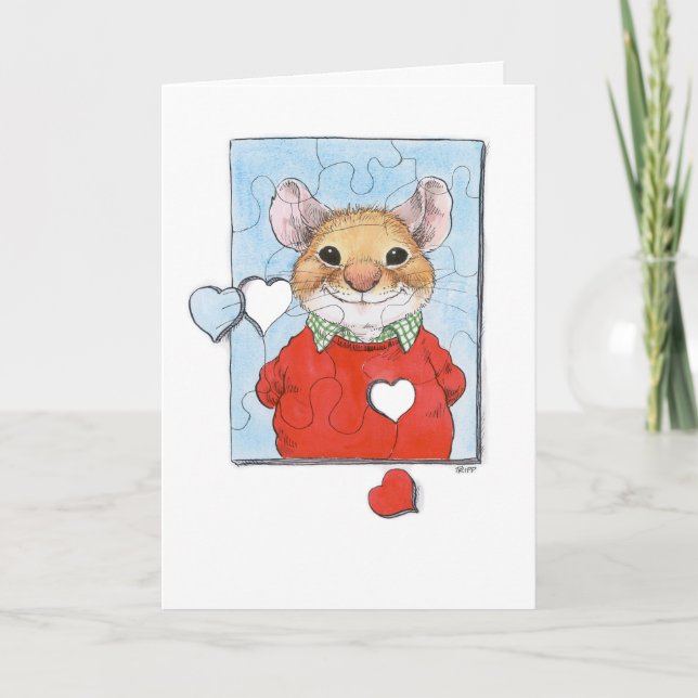 Valentine Puzzle Mouse Card Kort (Framsida)